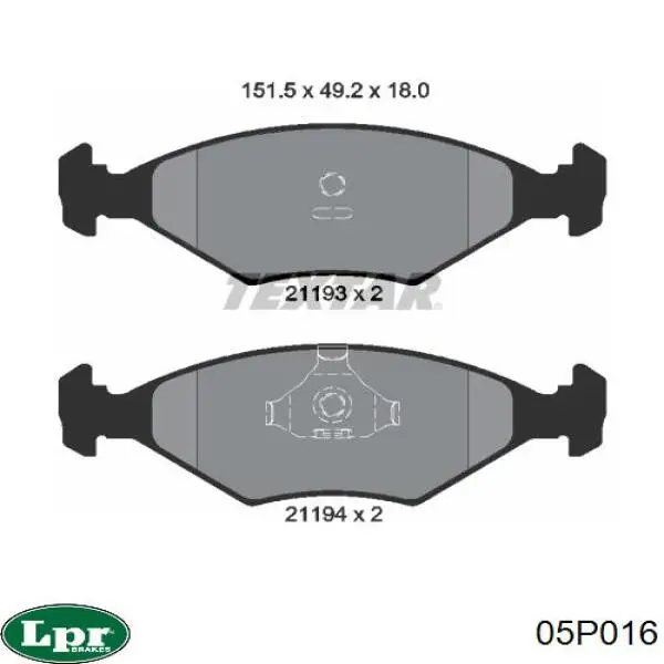 Передние тормозные колодки 05P016 LPR