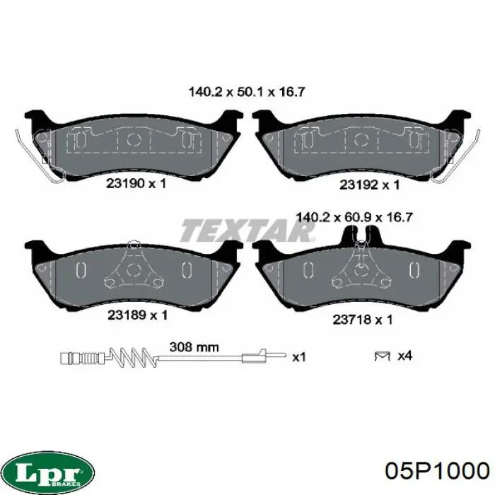 Купить 05P1000 LPR Колодки тормозные задние, дисковые