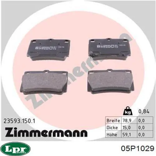 Задние тормозные колодки 05P1029 LPR