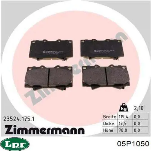 Передние тормозные колодки 05P1050 LPR