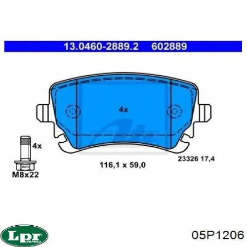 Купить 05P1206 LPR Колодки тормозные задние, дисковые