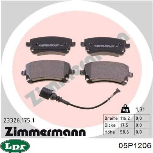 Задние дисковые колодки LPR 05P1206