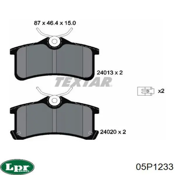 Задние тормозные колодки 05P1233 LPR