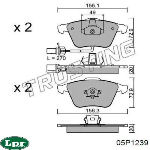 Передние тормозные колодки 05P1239 LPR