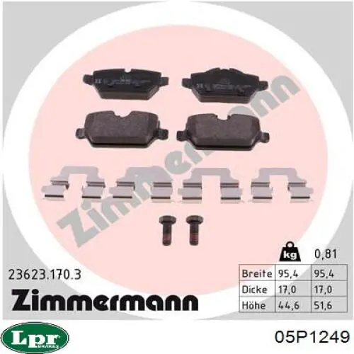 Задние тормозные колодки 05P1249 LPR