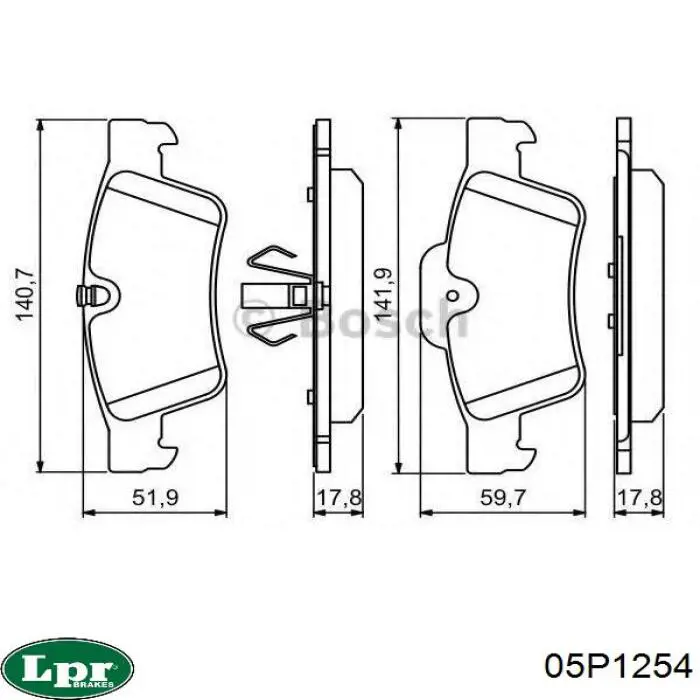 Купить 05P1254 LPR Колодки тормозные задние, дисковые