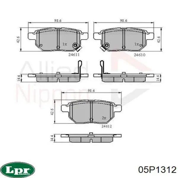 Задние тормозные колодки 05P1312 LPR