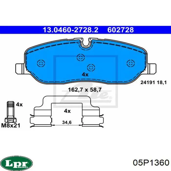 Передние тормозные колодки 05P1360 LPR