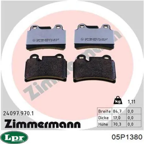 Задние тормозные колодки 05P1380 LPR