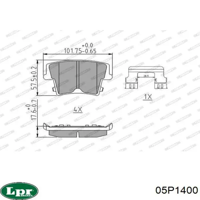 Купить 05P1400 LPR Колодки тормозные задние, дисковые