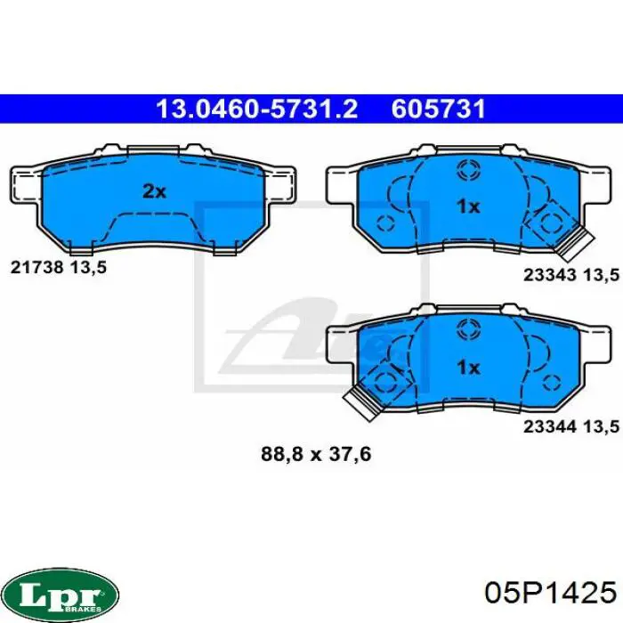 Купить 05P1425 LPR Колодки тормозные задние, дисковые