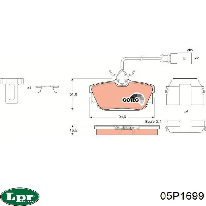 Задние тормозные колодки 05P1699 LPR