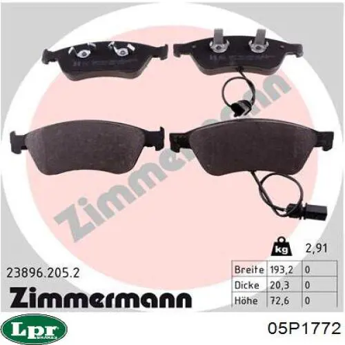 Купить 05P1772 LPR Колодки тормозные