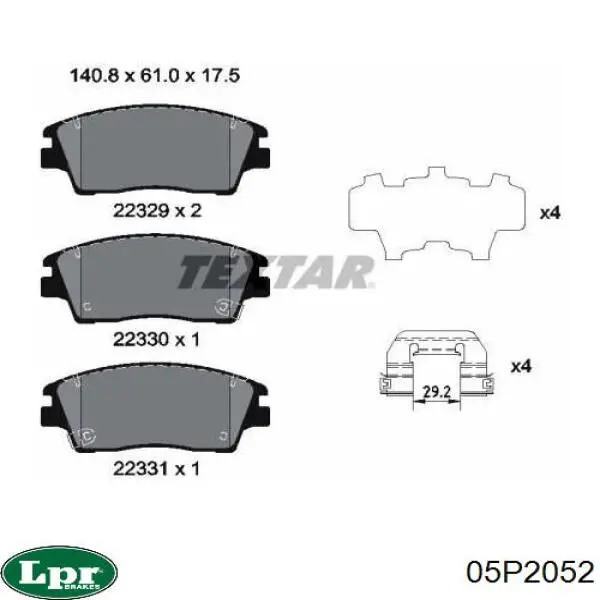 Передние тормозные колодки 05P2052 LPR