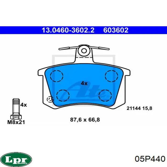 Купить 05P440 LPR Колодки тормозные задние, дисковые