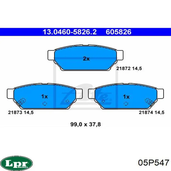 Купить 05P547 LPR Колодки тормозные задние, дисковые