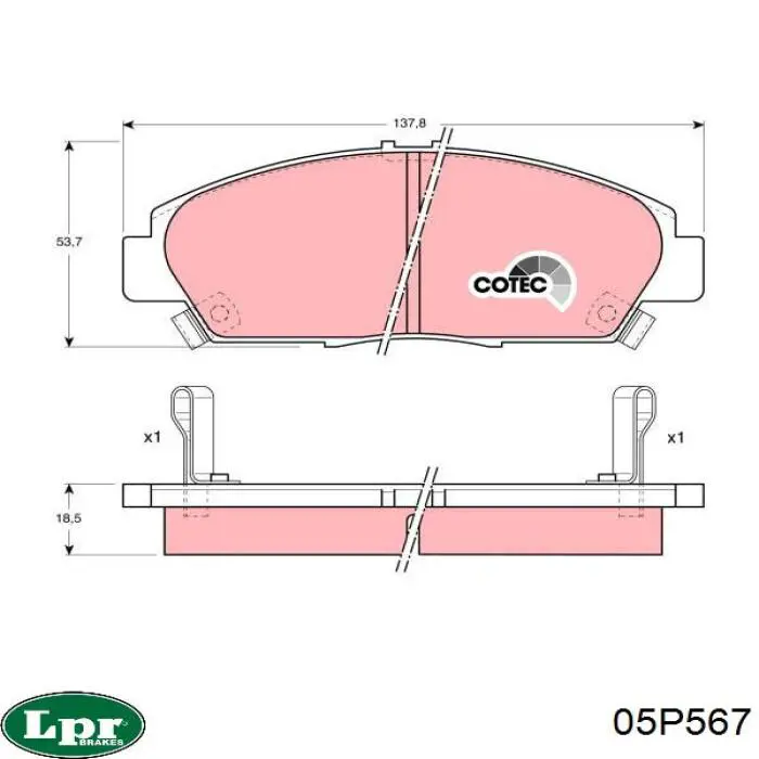 Передние тормозные колодки 05P567 LPR