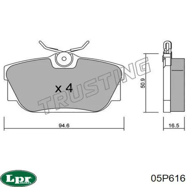 Купить 05P616 LPR Колодки тормозные задние, дисковые