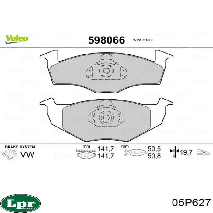 Передние тормозные колодки 05P627 LPR