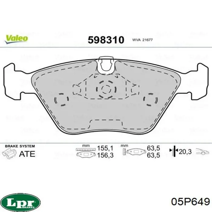Передние тормозные колодки 05P649 LPR