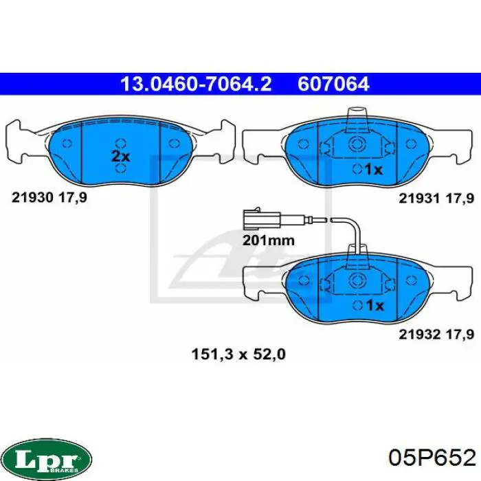 Передние тормозные колодки 05P652 LPR
