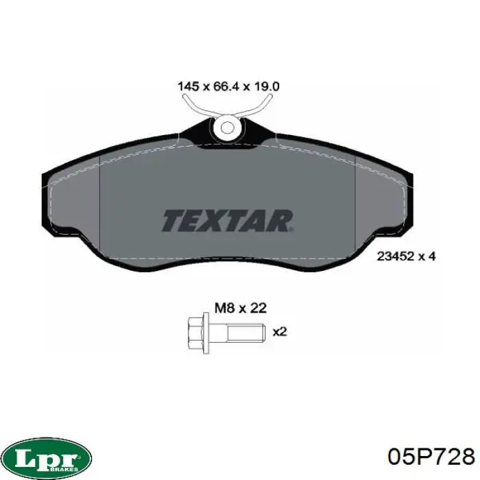 Передние тормозные колодки 05P728 LPR