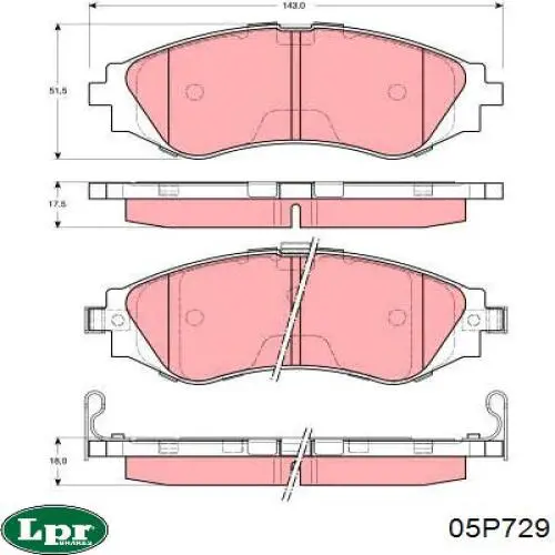 Передние тормозные колодки 05P729 LPR