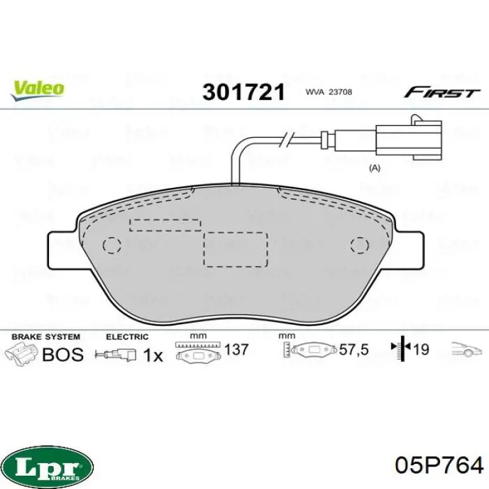 Передние тормозные колодки 05P764 LPR