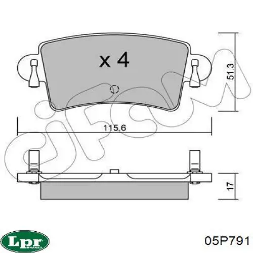 Купить 05P791 LPR Колодки тормозные задние, дисковые