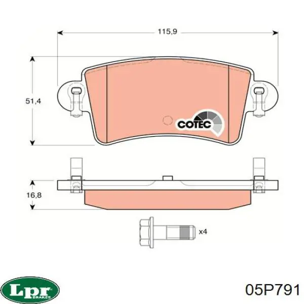 Задние тормозные колодки 05P791 LPR