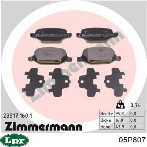 Передние тормозные колодки 05P807 LPR