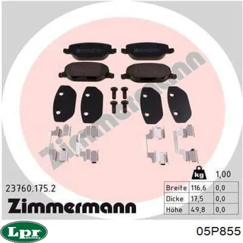 Купить 05P855 LPR Колодки тормозные задние, дисковые