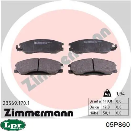 Передние тормозные колодки 05P860 LPR