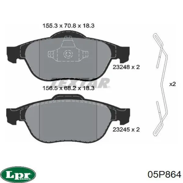 Передние тормозные колодки 05P864 LPR