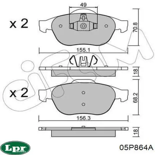 Передние тормозные колодки 05P864A LPR