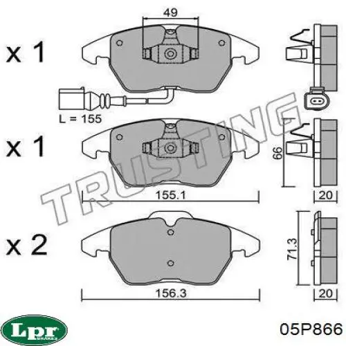 Передние тормозные колодки 05P866 LPR