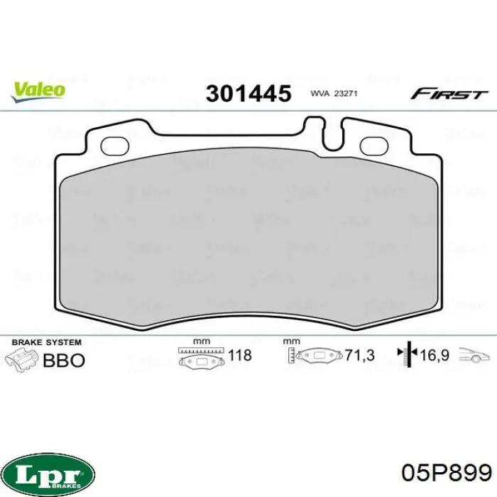 Передние тормозные колодки 05P899 LPR