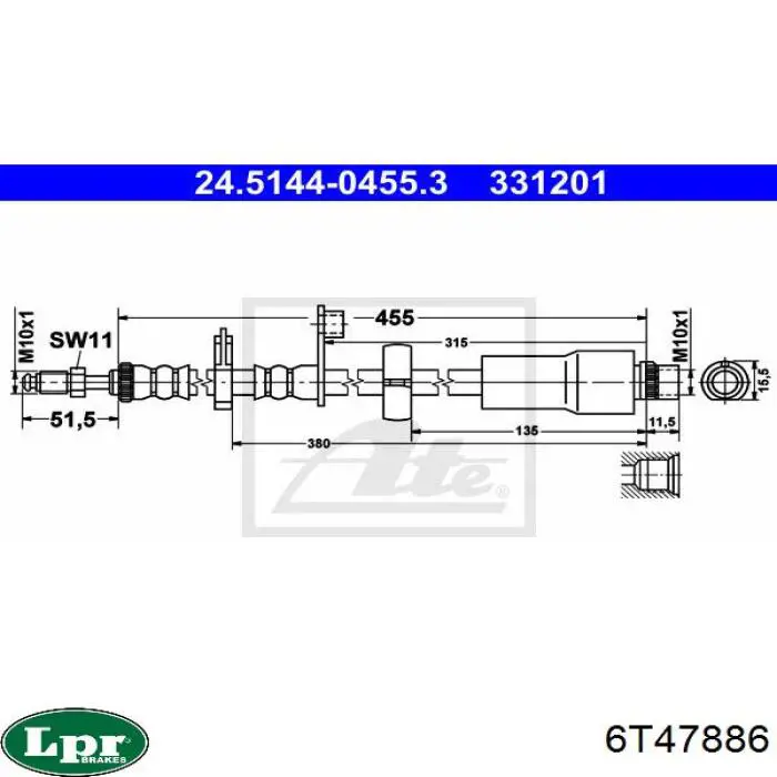 Шланг тормозной передний LPR 6T47886 цена, от 10.88 USD
