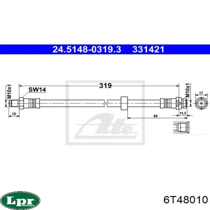 Купить 6T48010 LPR Задний тормозной шланг