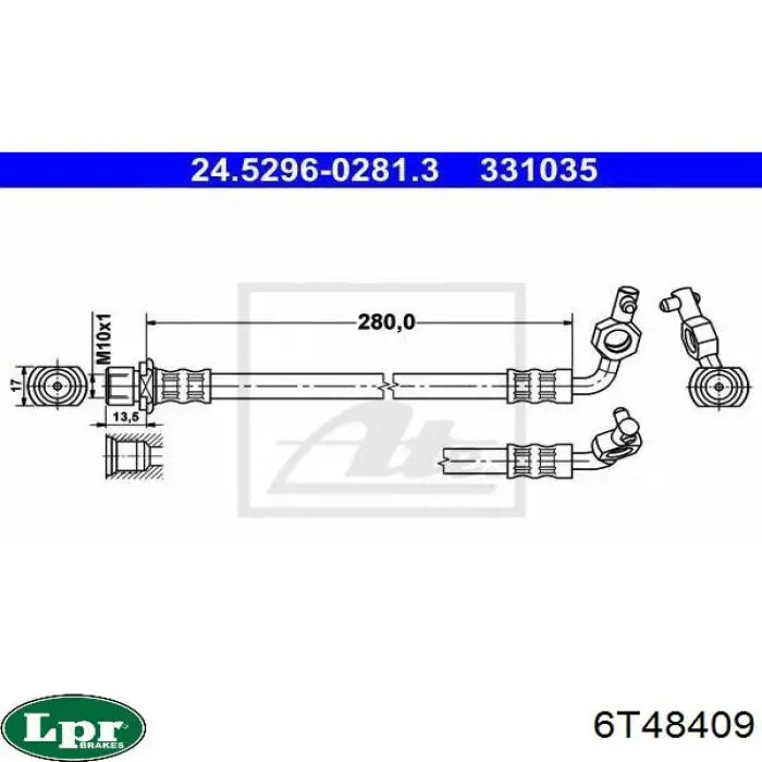 Шланг тормозной задний, правый LPR 6T48409 цена, от 8.66 USD