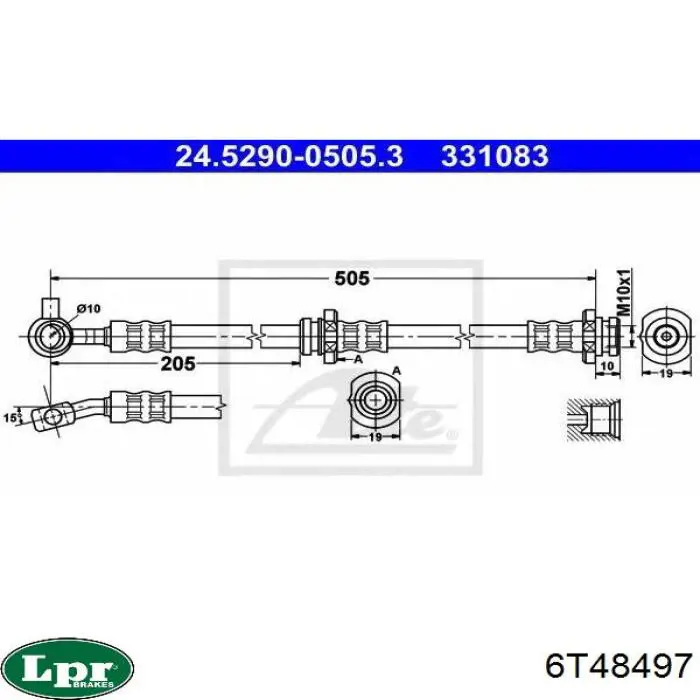 Шланг тормозной передний, левый LPR 6T48497 цена, от 10.77 USD