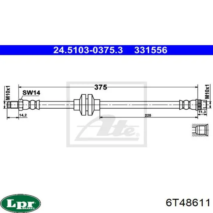 Шланг тормозной передний LPR 6T48611 цена, от 7.07 USD