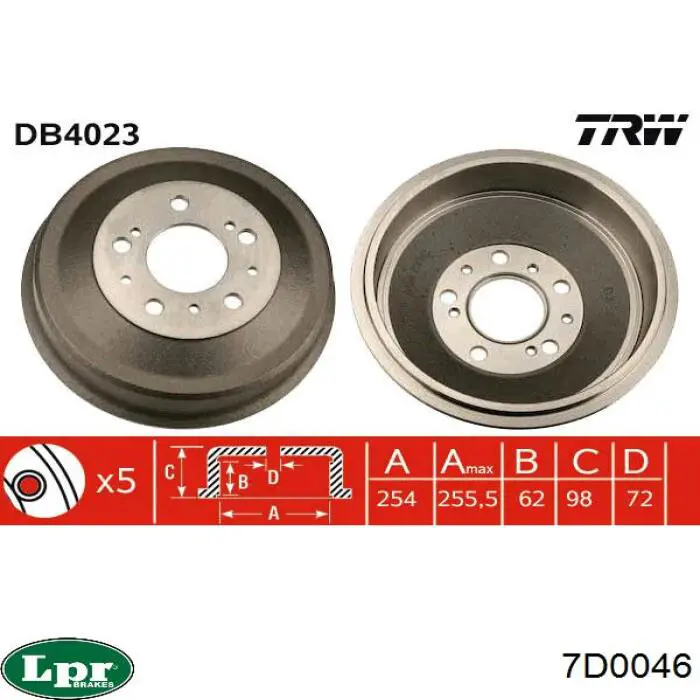 Барабан тормозной задний LPR 7D0046 цена, от 50.69 USD