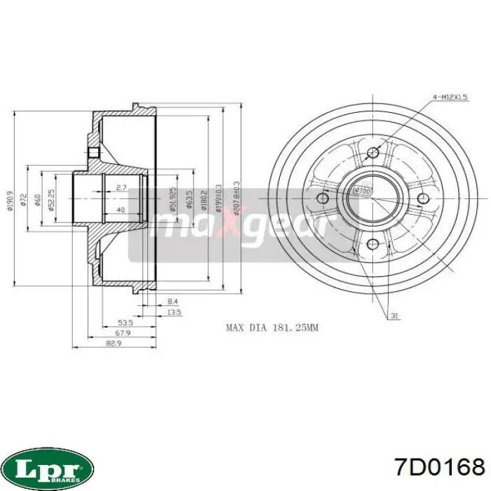 Тормозной барабан 7D0168 LPR