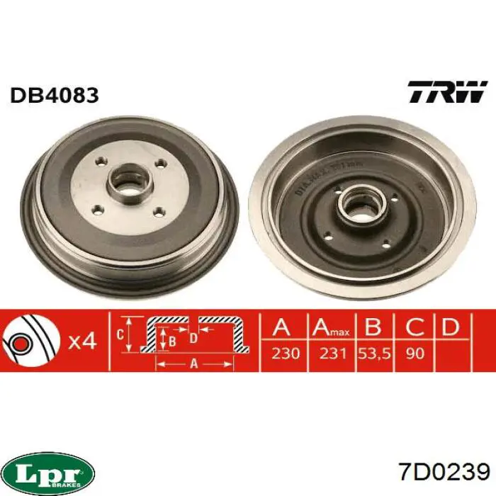 Барабан тормозной задний LPR 7D0239 цена, от 38.62 USD