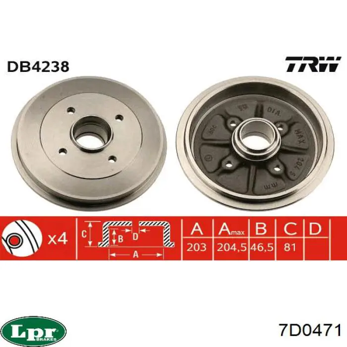 Барабан тормозной задний LPR 7D0471 цена, от 45.47 USD