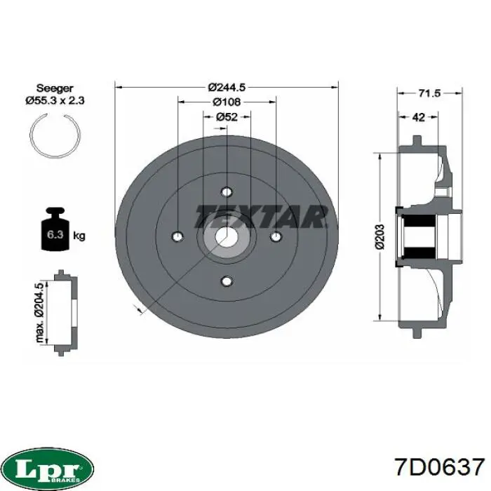 Тормозной барабан 7D0637 LPR
