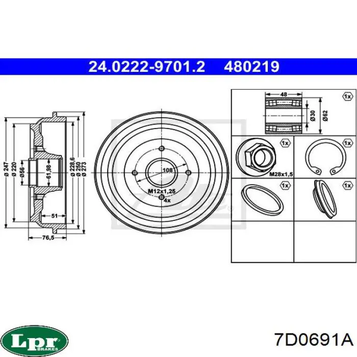 Барабан тормозной задний LPR 7D0691A цена, от 78.29 USD