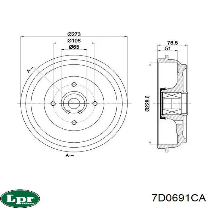 Барабан тормозной задний LPR 7D0691CA цена, от 74.85 USD