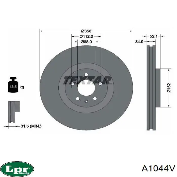 Тормоз дисковый передний LPR A1044V цена, от 116.12 USD
